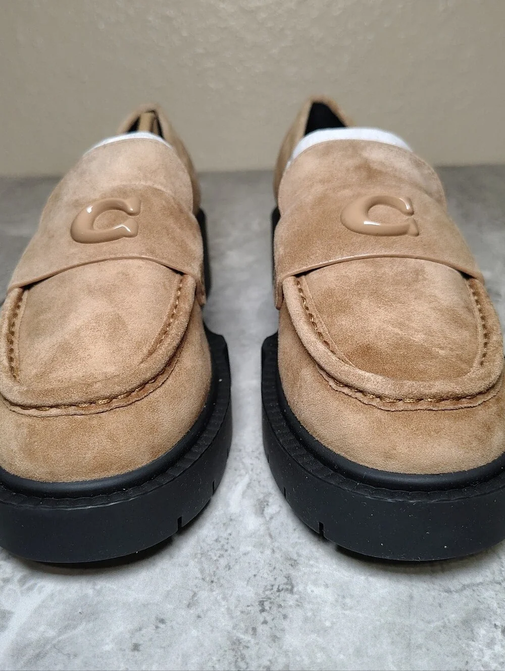 Coach Leah Suede Preppy Loafers Peanut Platform Lug Chunky 6.5